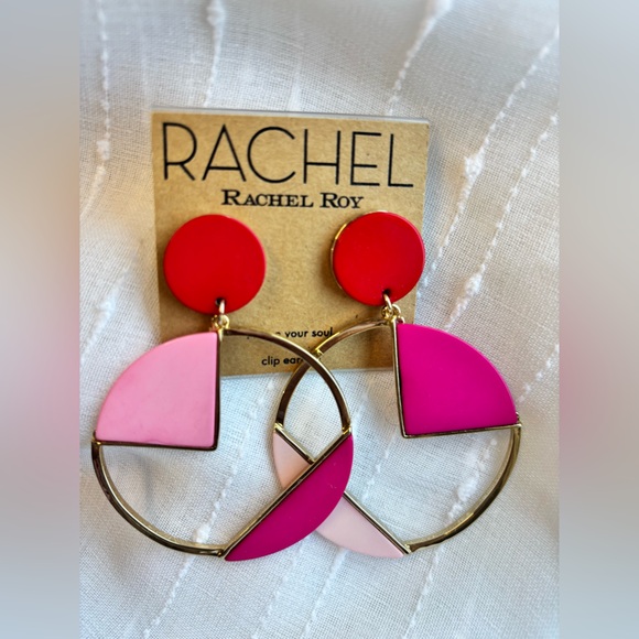 Rachel Roy Geometric Pink and Gold Earrings - Picture 2 of 4